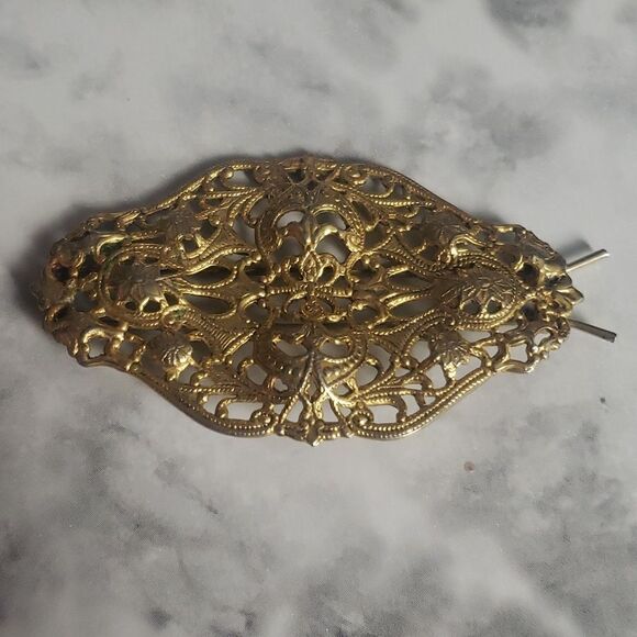 Vintage Gold Hair Barrette - Picture 1 of 9